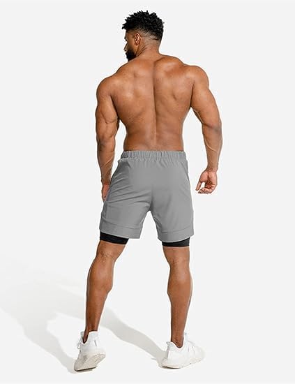 COOFANDY Men's 2 Pack Running Shorts 2 in 1 Workout Shorts Quick Dry Gym Training Athletic Jogger with Phone Pockets