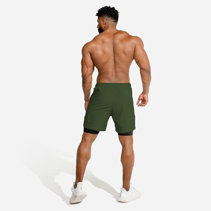 COOFANDY Men's 2 Pack Running Shorts 2 in 1 Workout Shorts Quick Dry Gym Training Athletic Jogger with Phone Pockets