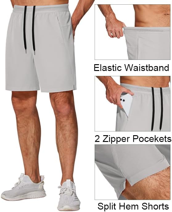 COOFANDY Mens Athletic Running Shorts 7'' Gym Workout Shorts Lightweight Drawstring Training Shorts with Zipper Pockets