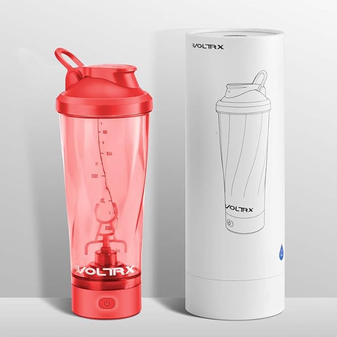 VOLTRX VortexBoost Electric Shaker Bottle, USB C Rechargeable Protein Shake Mixer, Shaker Cups for Protein Shakes and Meal Replacement Shakes, BPA-Free, Made with Tritan,Red