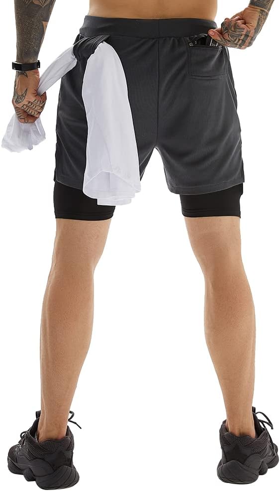 OEBLD Mens Athletic Shorts 2-in-1 Gym Workout Running 7'' Shorts with Towel Loop