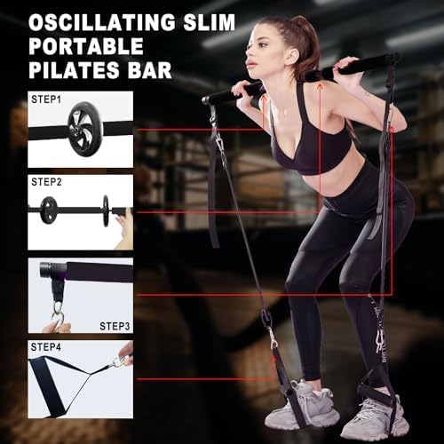 Ultimate Pilates bar kit.Multiple Fitness bar with Resistance Bands, Ab Rollers. Core Strength Training Equipment. Squat Machine for Men and Women. Portable Home Gym