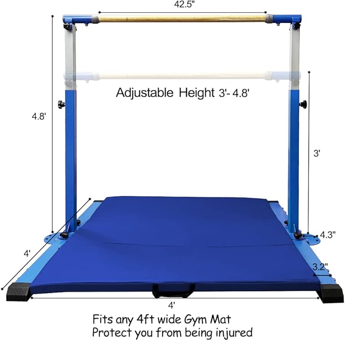 Gymnastics Kip Bar for Home Indoor Training 3' - 5' Gym Equipment,1-4 Levels,300lbs Levels,300lbs Weight