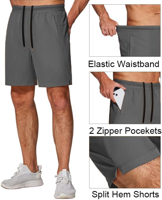COOFANDY Mens Athletic Running Shorts 7'' Gym Workout Shorts Lightweight Drawstring Training Shorts with Zipper Pockets