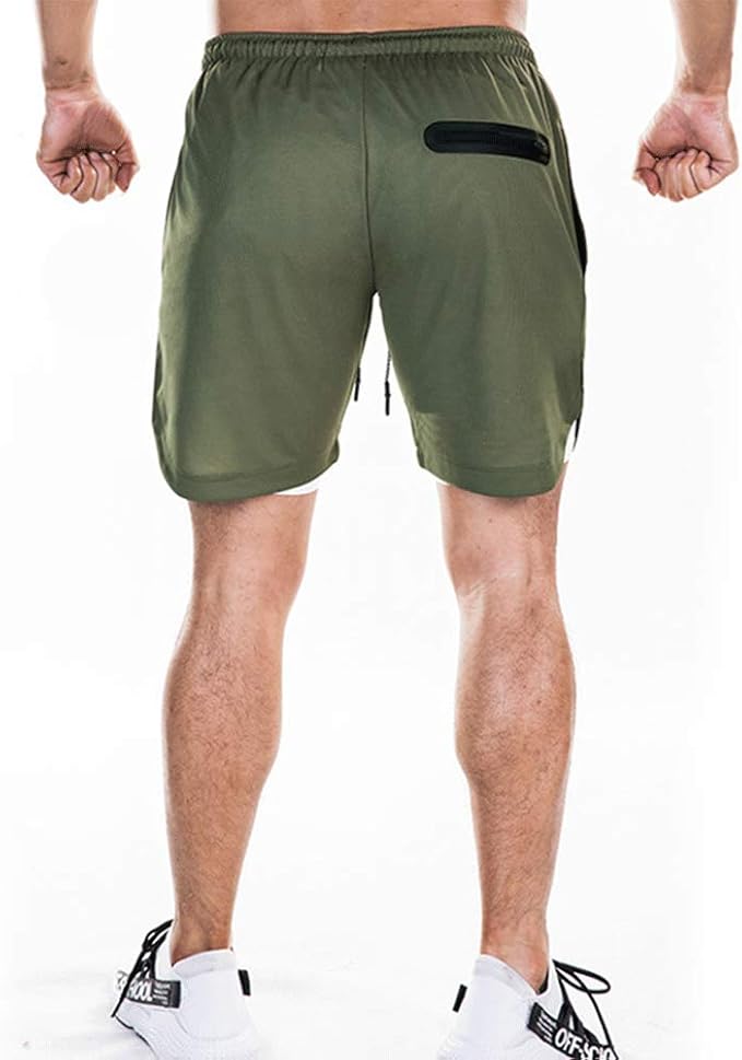 EVERWORTH Men's 2-in-1 Bodybuilding Workout Shorts Lightweight Gym Training Short Running Athletic Jogger with Zipper Pockets