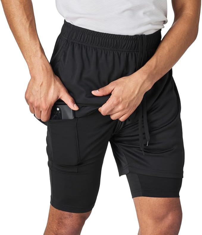 Ultra Performance 3 Pack Mens 2 in 1 Athletic Running Shorts 7 inch Inseam Workout Gym Compression Shorts for Men