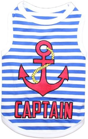 Parisian Pet Unisex Dog Tshirt - Embroidered “ Captain “ Dog Shirt - Breathable and Lightweight Tank Top - Machine Washable Tee Shirts for Small Dogs - XXS