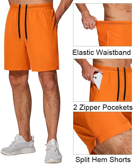 COOFANDY Mens Athletic Running Shorts 7'' Gym Workout Shorts Lightweight Drawstring Training Shorts with Zipper Pockets