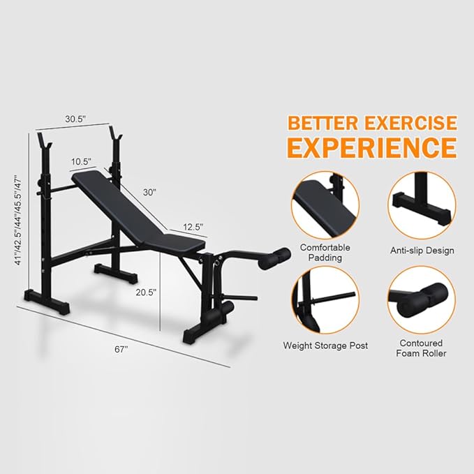 Utility Weight Bench Olympic Weight Bench Bench Press 67.72 x 32.68 x 46.46 In