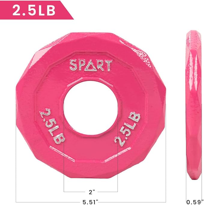 SPART Color Coded Weight Plate 2-Inch Cast Iron 2.5/5/10/15/25/35/45LB, Single/Pair/Set