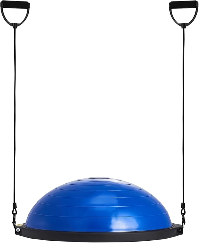 VEVOR Half Exercise Ball Trainer, 23/26 inch Balance Ball Trainer, 1500lbs Capacity Stability Ball, Yoga Ball with Resistance Bands & Foot Pump, Strength Fitness Ball for Home Gym Full Body Workout Black