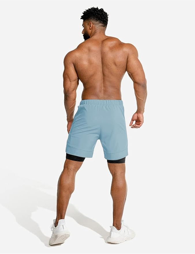 COOFANDY Men's 2 Pack Running Shorts 2 in 1 Workout Shorts Quick Dry Gym Training Athletic Jogger with Phone Pockets