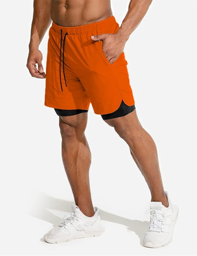 COOFANDY Men's 2 Pack Running Shorts 2 in 1 Workout Shorts Quick Dry Gym Training Athletic Jogger with Phone Pockets