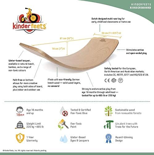 Kinderfeets, Kinderboard, Waldorf Original Wooden Balance Board for Toddlers, Kids, Teens, Adults -Wobble Balance Board - Kids Wooden Toys Learning Toys - Rocker Board Yoga and Exercise