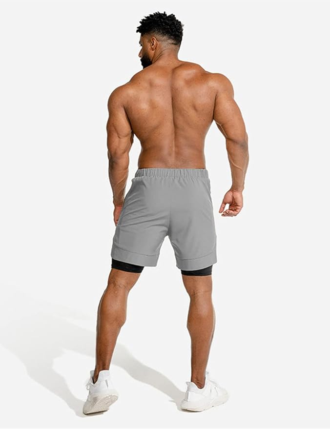 COOFANDY Men's 2 Pack Running Shorts 2 in 1 Workout Shorts Quick Dry Gym Training Athletic Jogger with Phone Pockets