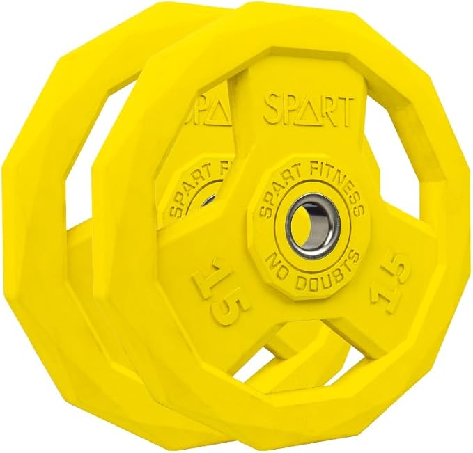 SPART Color Coded Weight Plate 1-Inch Rubber Coated Standard Grip Plate for Barbell,Solid Cast Iron Weight Plates for Strength Training,Weightlifting,Crossfit, Fit All 25/28mm Barbells
