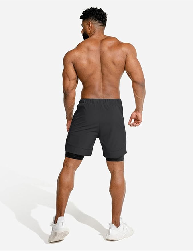 COOFANDY Men's 2 Pack Running Shorts 2 in 1 Workout Shorts Quick Dry Gym Training Athletic Jogger with Phone Pockets