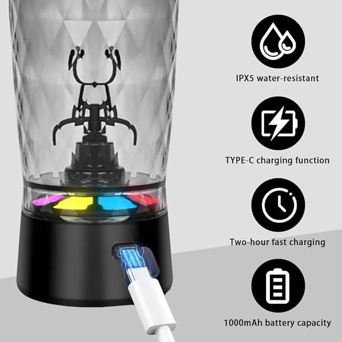 Electric Protein Shaker Bottle, USB Rechargeable Mixing Cup, Water Drink Mixer Portable Bottles for Gym Sport (Black)