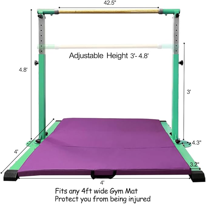 Gymnastics Kip Bar for Home Indoor Training 3' - 5' Gym Equipment,1-4 Levels,300lbs Levels,300lbs Weight