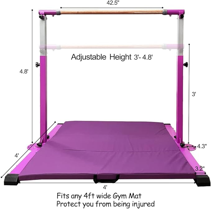 Gymnastics Kip Bar for Home Indoor Training 3' - 5' Gym Equipment,1-4 Levels,300lbs Levels,300lbs Weight