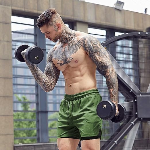 COOFANDY Men's 2 Pack Running Shorts 2 in 1 Workout Shorts Quick Dry Gym Training Athletic Jogger with Phone Pockets