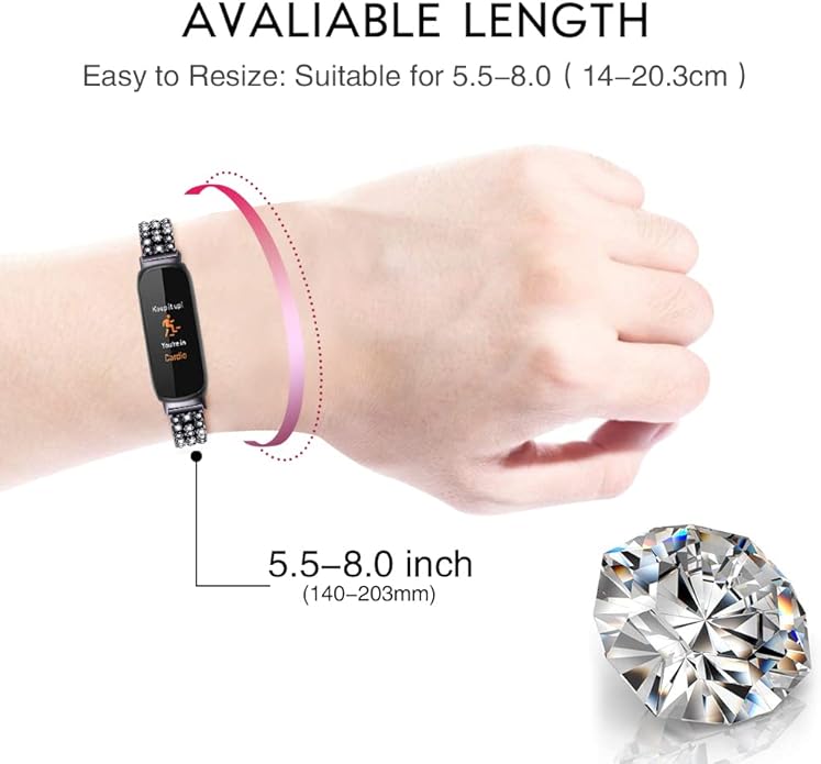 FitTurn Compatible with Fitbit inspire 3 Smart Watch Band Replacement Quick Release Rhinestone Metal Bling Bracelet Wristband