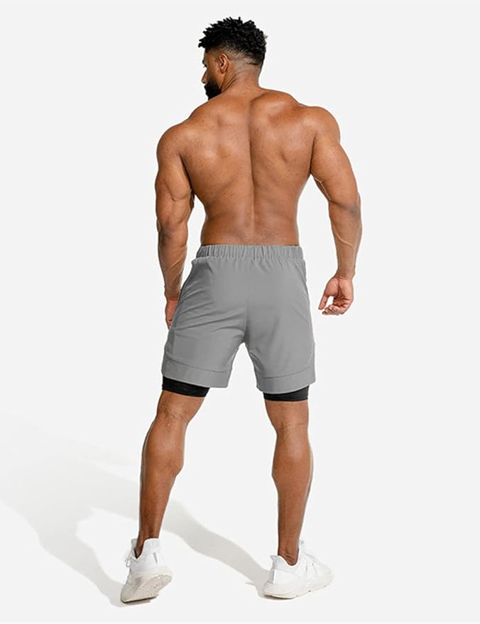 COOFANDY Men's 2 Pack Running Shorts 2 in 1 Workout Shorts Quick Dry Gym Training Athletic Jogger with Phone Pockets