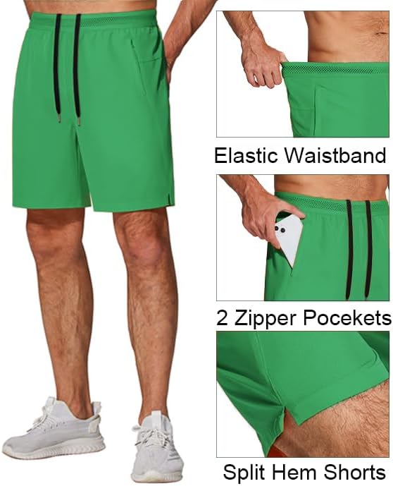 COOFANDY Mens Athletic Running Shorts 7'' Gym Workout Shorts Lightweight Drawstring Training Shorts with Zipper Pockets