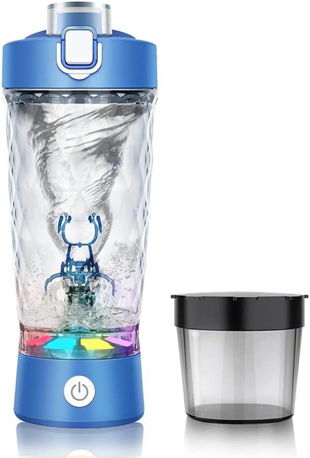 Electric Protein Shaker Bottle, USB Rechargeable Mixing Cup, Water Drink Mixer Portable Bottles for Gym Sport (Blue)
