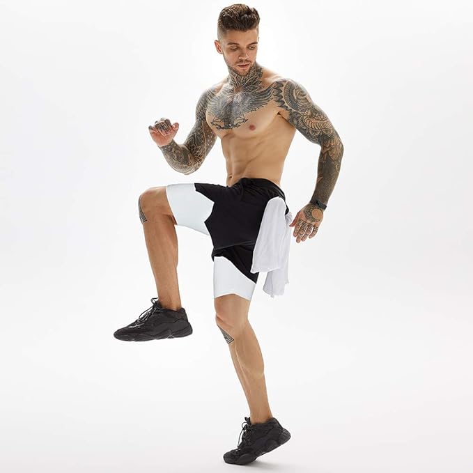 OEBLD Mens Athletic Shorts 2-in-1 Gym Workout Running 7'' Shorts with Towel Loop