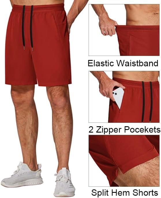 COOFANDY Mens Athletic Running Shorts 7'' Gym Workout Shorts Lightweight Drawstring Training Shorts with Zipper Pockets