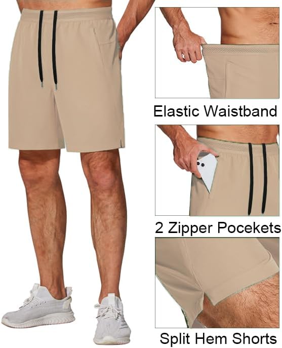 COOFANDY Mens Athletic Running Shorts 7'' Gym Workout Shorts Lightweight Drawstring Training Shorts with Zipper Pockets