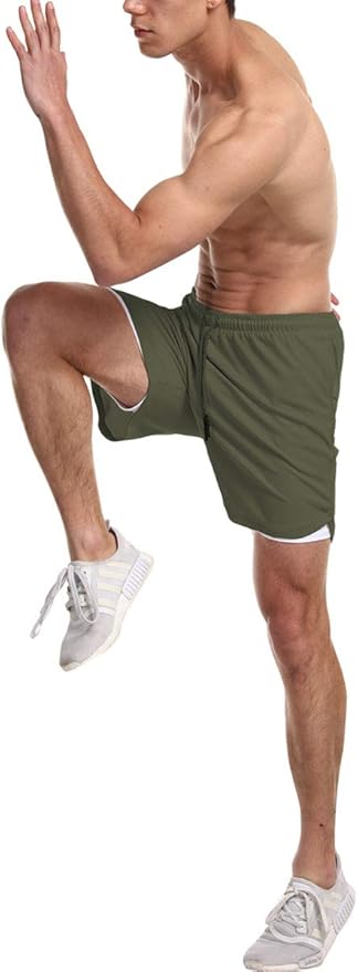 EVERWORTH Men's 2-in-1 Bodybuilding Workout Shorts Lightweight Gym Training Short Running Athletic Jogger with Zipper Pockets