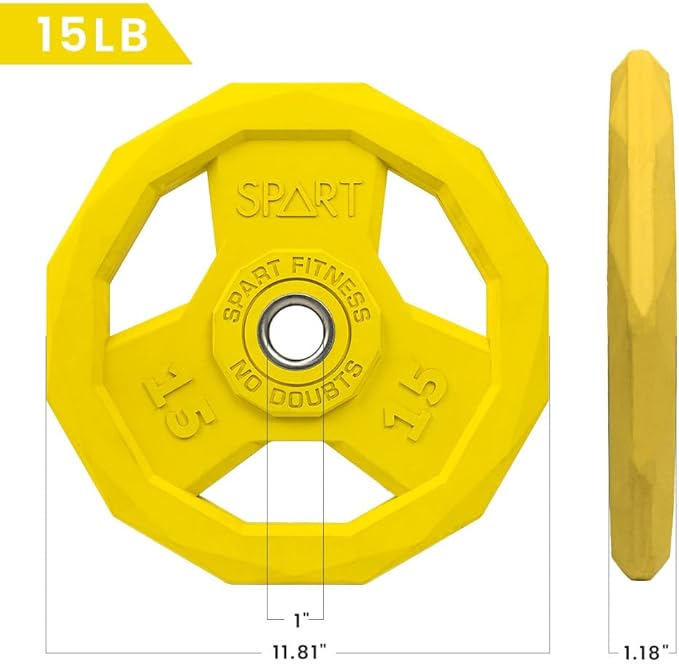 SPART Color Coded Weight Plate 1-Inch Rubber Coated Standard Grip Plate for Barbell,Solid Cast Iron Weight Plates for Strength Training,Weightlifting,Crossfit, Fit All 25/28mm Barbells
