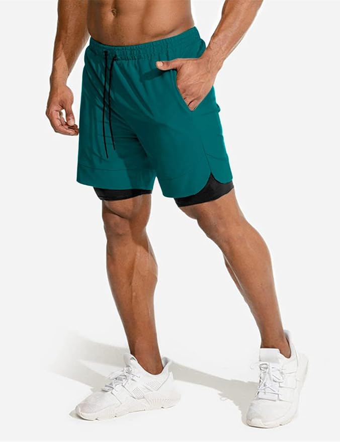 COOFANDY Men's 2 Pack Running Shorts 2 in 1 Workout Shorts Quick Dry Gym Training Athletic Jogger with Phone Pockets