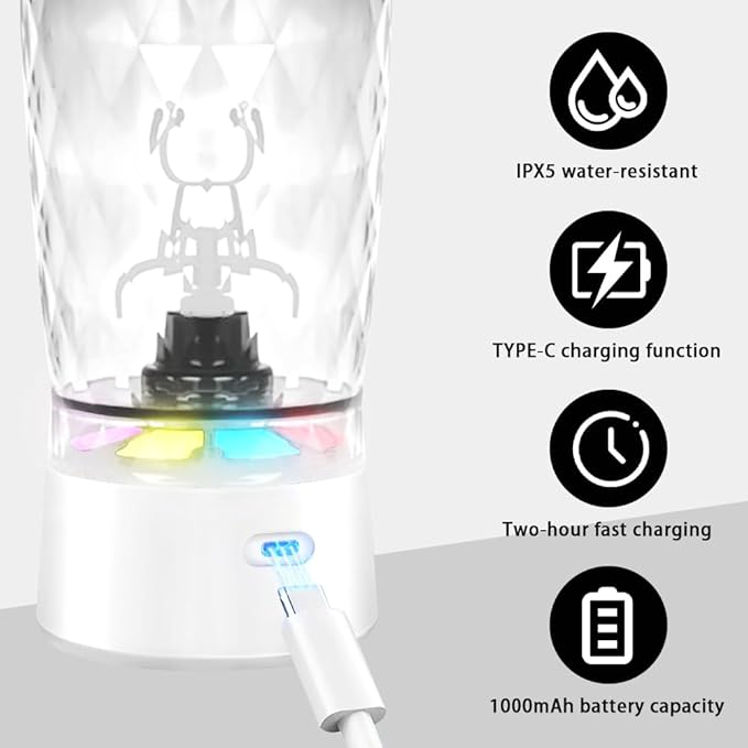Electric Protein Shaker Bottle, USB Rechargeable Mixing Cup, Water Drink Mixer Portable Bottles for Gym Sport (White)