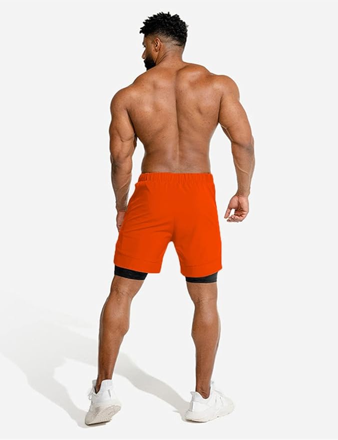 COOFANDY Men's 2 Pack Running Shorts 2 in 1 Workout Shorts Quick Dry Gym Training Athletic Jogger with Phone Pockets
