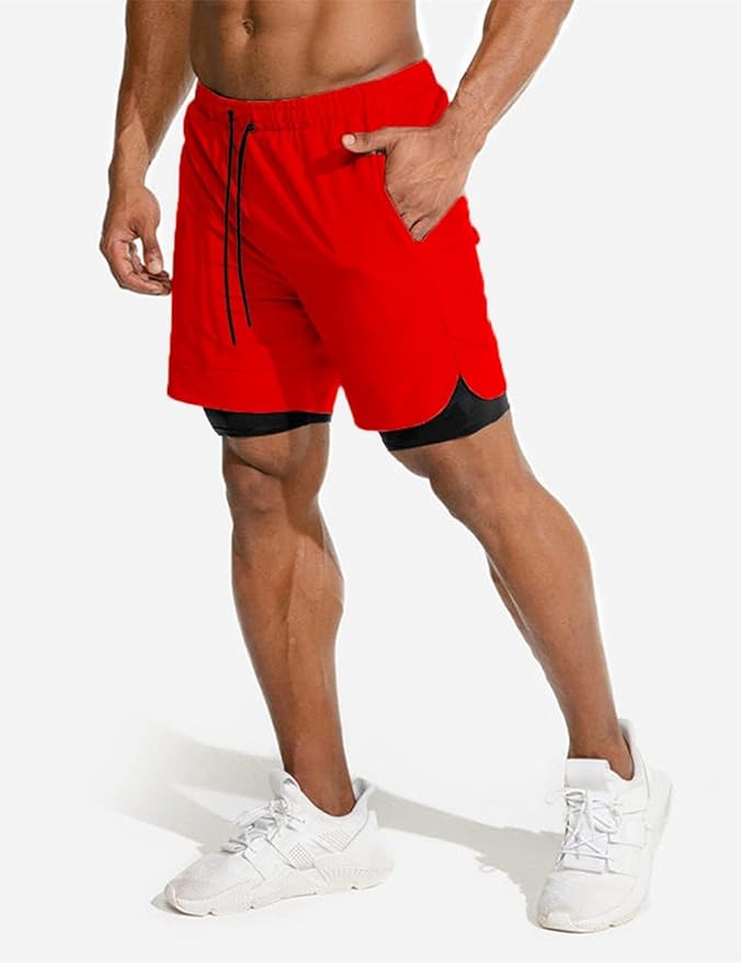 COOFANDY Men's 2 Pack Running Shorts 2 in 1 Workout Shorts Quick Dry Gym Training Athletic Jogger with Phone Pockets