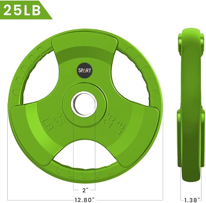 SPART 2-Inch Color Rubber Coated Olympic Grip Plate 2.5LB/5LB/10LB/25LB/35LB/45LB, Two