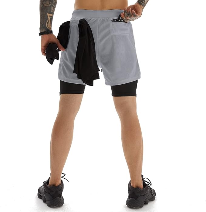 OEBLD Mens Athletic Shorts 2-in-1 Gym Workout Running 7'' Shorts with Towel Loop