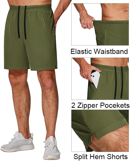 COOFANDY Mens Athletic Running Shorts 7'' Gym Workout Shorts Lightweight Drawstring Training Shorts with Zipper Pockets
