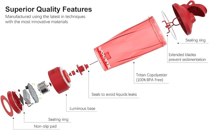 VOLTRX VortexBoost Electric Shaker Bottle, USB C Rechargeable Protein Shake Mixer, Shaker Cups for Protein Shakes and Meal Replacement Shakes, BPA-Free, Made with Tritan,Red