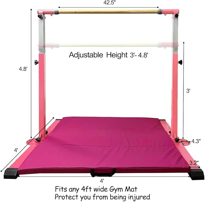 Gymnastics Kip Bar for Home Indoor Training 3' - 5' Gym Equipment,1-4 Levels,300lbs Levels,300lbs Weight