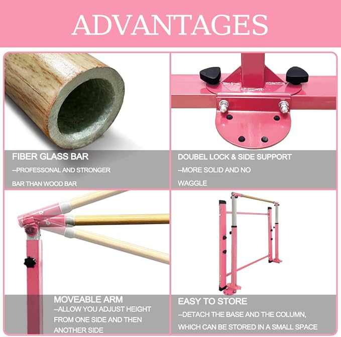 Gymnastics Kip Bar for Home Indoor Training 3' - 5' Gym Equipment,1-4 Levels,300lbs Levels,300lbs Weight