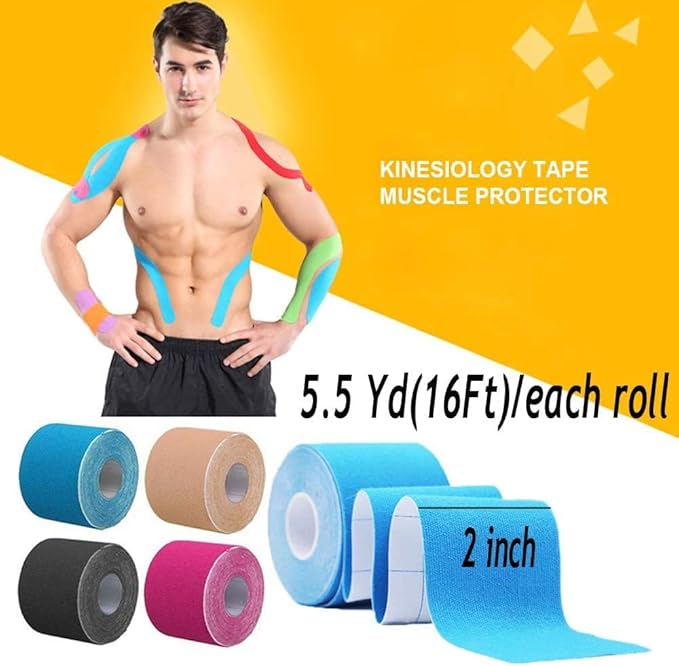 OBTANIM 2 Rolls Waterproof Breathable Kinesiology Tape, Athletic Elastic Kneepad Muscle Pain Relief Knee Taping for Gym Fitness Running Tennis Swimming (Pink)