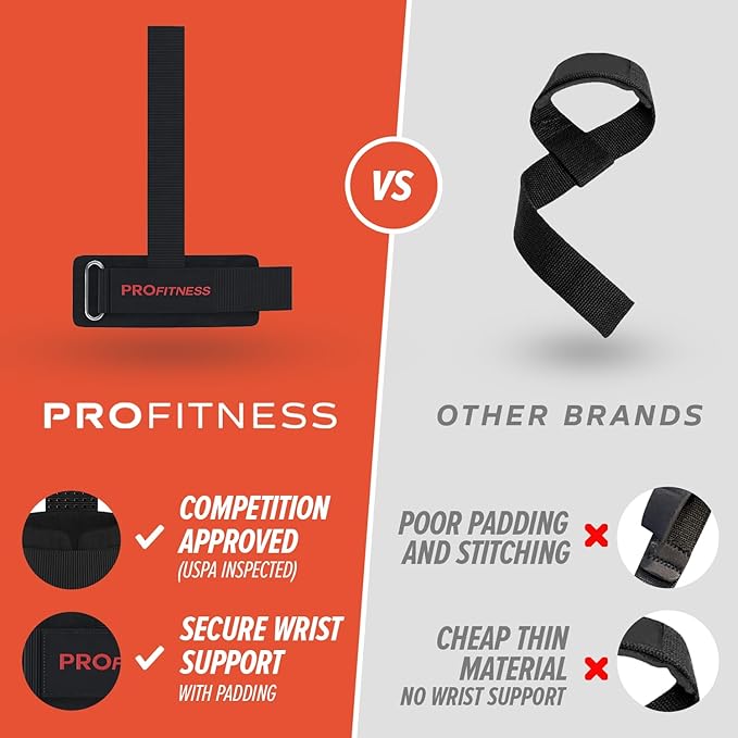 ProFitness Weight Lifting Straps - 10” Long Wrist Straps for Weightlifting - Padded Neoprene Lifting Straps Gym with Non Slip Silicone Grip Men and Women - Weightlifting Wrist Straps
