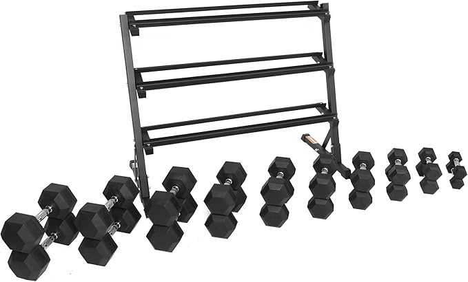 Premium Rubber Coated Hex Dumbbell Weight Set, Multiple Packages
