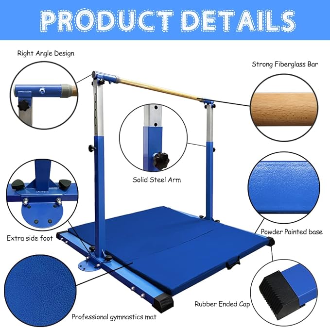 Gymnastics Kip Bar for Home Indoor Training 3' - 5' Gym Equipment,1-4 Levels,300lbs Levels,300lbs Weight