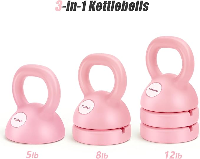 Adjustable Kettlebell Weight Set: 3-in-1 Kettlebells (5lbs 8lbs 12lbs) for Home Gym Full-Body Workout Strength Training Weight Loss | Good for Beginners