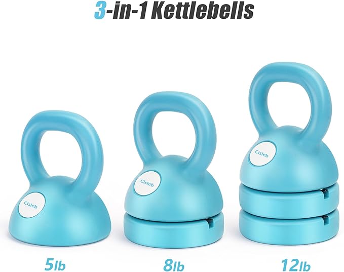Adjustable Kettlebell Weight Set: 3-in-1 Kettlebells (5lbs 8lbs 12lbs) for Home Gym Full-Body Workout Strength Training Weight Loss | Good for Beginners
